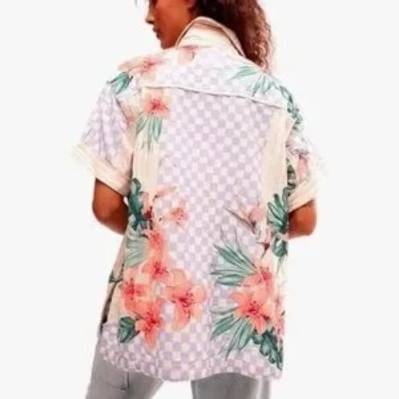 Free People We The Free Retro Tropical Sunset Combo Button Down Shirt Size large - Picture 8 of 8